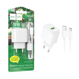 Сетевое зарядное устройство USB Hoco CS52A (18W, QС3.0, кабель Type-C) Белый