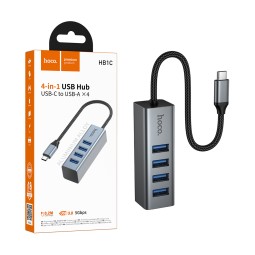 Адаптер Type-C + 4xUSB 3.0 Hoco HB1C Серый