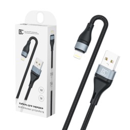 Кабель USB - Lightning BC X57 (5A, оплетка ткань) Черный - уценка (мятая упаковка)