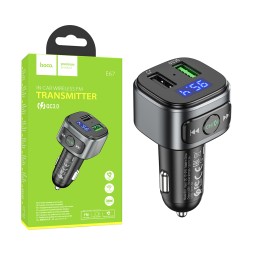Автомобильное зарядное устройство USB Hoco E67 (18W, QC3.0, 2USB, FM модулятор, Bluetooth) Черный - уценка (мятая упаковка)