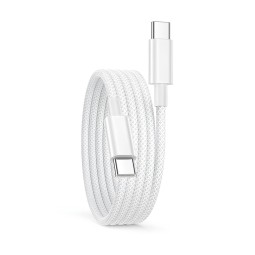Кабель Type-C - Type-C для iPhone 15/15 Plus/15 Pro/15 Pro Max/16/16 Plus/16 Pro/16 Pro Max/17/17 Pro/17 Pro Max/Air (60W, PD, оплетка нейлон, тех.упак., 2 м) Белый