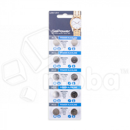 Батарейка AG13/LR1154/LR44/357A/A76 GoPower Alkaline 1.5V (10 шт. в блистере)