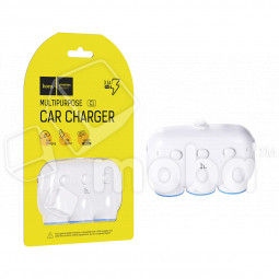 Автомобильный разветвитель прикуривателя Hoco C1 (15W, 3 гнезда, 2USB) Белый