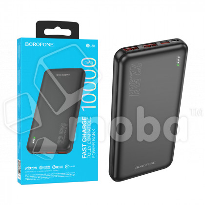 Внешний Аккумулятор (Power Bank) Borofone BJ38 10000 mAh (22.5W, QC3.0, PD, 2USB, MicroUSB, Type-C, LED индикатор) Черный