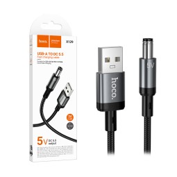 Кабель USB - DC 5.5 Hoco X129 (оплетка нейлон, 1 м) Черный