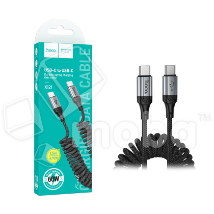 Кабель Type-C - Type-C Hoco X121 (3A, 60W, 1.5 м, пружина) Черный