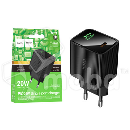 Сетевое зарядное устройство Type-C Hoco CS82A (20W, PD, с дисплеем) Черный
