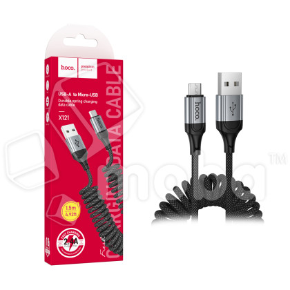 Кабель USB - MicroUSB Hoco X121 (2.4A, 1.5 м, пружина) Черный