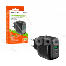 Сетевое зарядное устройство USB/Type-C Borofone BA46A (18W, QC3.0, PD) Черный