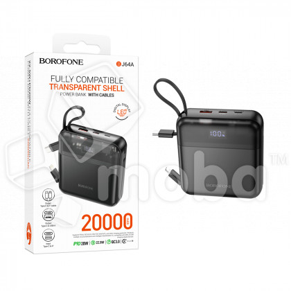 Внешний Аккумулятор (Power Bank) Borofone BJ64A 20000 mAh (22.5W, QC3.0, PD, USB, Lightning, Type-C, кабель Type-C, LCD) Черный