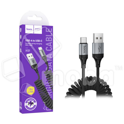 Кабель USB - Type-C Hoco X121 (3A, 1.5 м, пружина) Черный