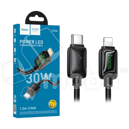 Кабель Type-C - Lightning Hoco U146 (3A, 30W, PD, оплетка нейлон, 1.2 м) Черный