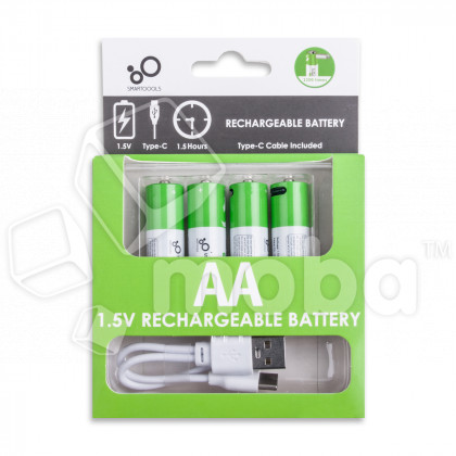 Аккумуляторные батарейки "AA" Smartools 1700 mAh (1.5V, 4 шт, в блистере, перезаряжаемые от Type-C)