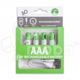 Аккумуляторные батарейки "AAA" Smartools 400 mAh (1.5V, 4 шт. в блистере, перезаряжаемые от Type-C)