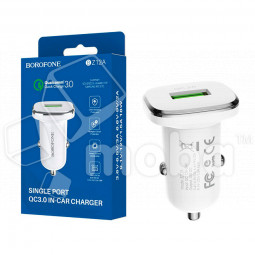 Автомобильное зарядное устройство USB Borofone BZ12A (18W, QC3.0, 1USB) Белый