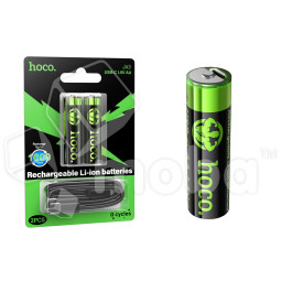 Аккумуляторные батарейки "AA" Hoco Li-ion 1.5V 2100 mAh (2 шт, перезаряжаемые, зарядка через Type-C)
