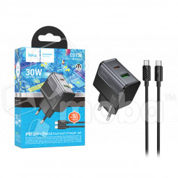 Сетевое зарядное устройство USB/Type-C Hoco CS73A (30W, QC3.0, PD, 2 порта, кабель Type-C-Type-C) Черный
