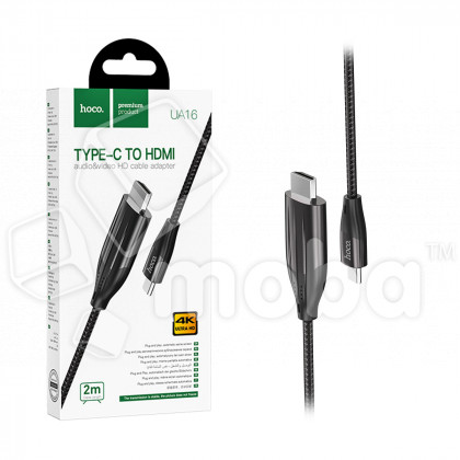 Кабель Type-C - HDMI Hoco UA16 (4K/30 Hz, оплетка нейлон, 2 м) Серый