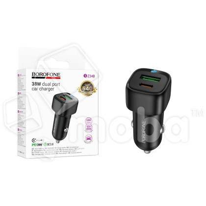 Автомобильное зарядное устройство USB/Type-C Borofone BZ34B (38W, QC3.0, PD, 1Type-C, 1USB) Черный