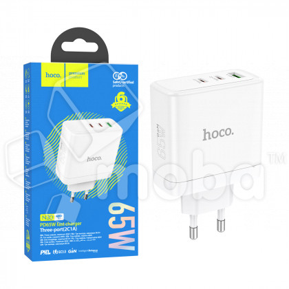 Сетевое зарядное устройство USB/Type-C Hoco N30 (65W, QС3.0, PD, GaN) Белый