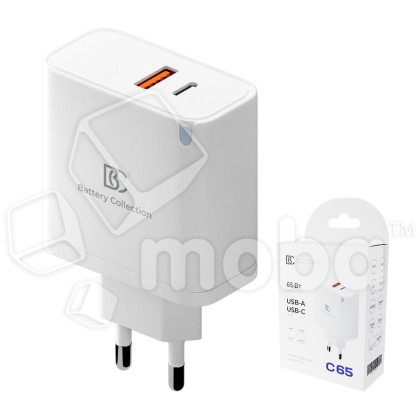 Сетевое зарядное устройство USB/Type-C BC C65 (65W, QC3.0, PD, SuperVOOC, FlashCharge, 2 порта) Белый