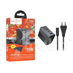 Сетевое зарядное устройство USB/Type-C Hoco CS76A (70W, QC3.0, PD, 3 порта) Черный