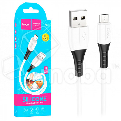 Кабель USB - MicroUSB Hoco X82 (2.4A, оплетка силикон, термостойкий) Белый