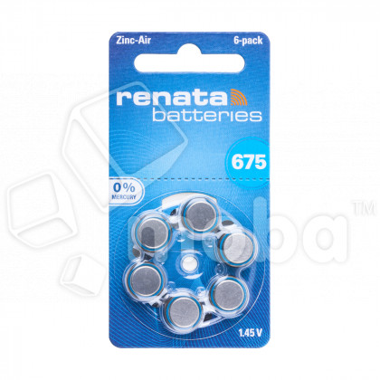 Батарейка ZA675 Renata Zinc Air 1.45V для слуховых аппаратов (6 шт. в блистере)