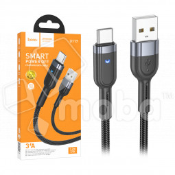 Кабель USB - Type-C Hoco U117 (3A, с функцией интеллектуального отключения, оплетка ткань, 1.2 м) Черный