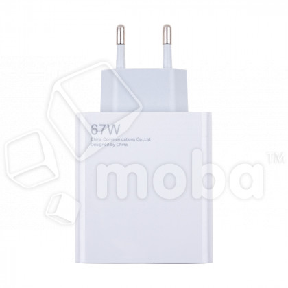 Сетевое зарядное устройство USB для Xiaomi Turbo Charger (67W, QC3.0, кабель Type-C с чипом IC) Белый