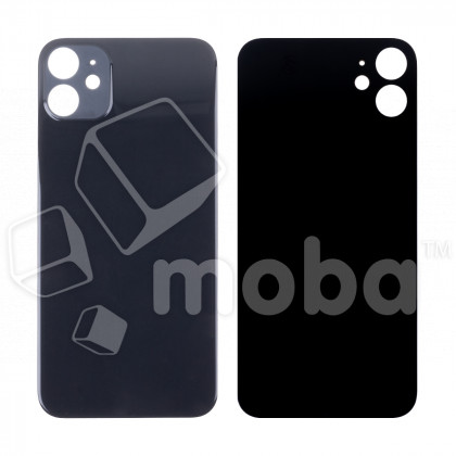 Задняя крышка для iPhone 11 (A2221) Черный (стекло, монолит, широкий вырез под камеру, логотип) - Премиум
