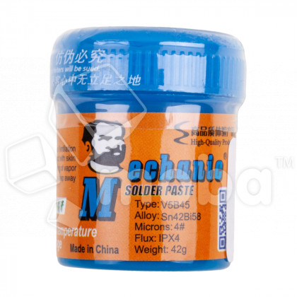 Паста паяльная Mechanic V5B45 (42 г, низкотемпературная 138°C, бессвинцовая)