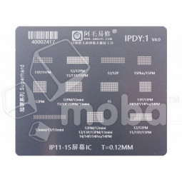BGA трафарет Amaoe (IPDY1, V6.0) для дисплеев iPhone 11/11 Pro/11 Pro Max/12/12 mini/12 Pro/12 Pro Max/12/12 mini/13 Pro/13 Pro Max/14/14 Plus/14 Pro/14 Pro Max/15/15 Plus/15 Pro/15 Pro Max/16/16 Plus/16 Pro/16 Pro Max