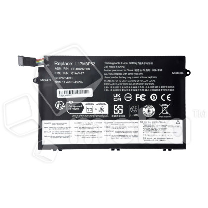 Аккумуляторная батарея для ноутбука Lenovo ThinkPad E480, E485, E495 (L17M3P52) 4000 mAh