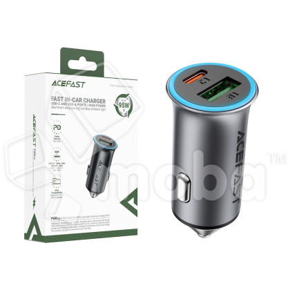 Автомобильное зарядное устройство USB/Type-C Acefast B16 (95W, QC3.0, PD, 1Type-C, 1USB) Серый
