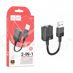 Адаптер USB - 2 в 1 "3,5 мм" Jack Hoco LS37 (оплетка нейлон) Черный