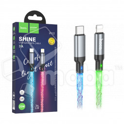 Кабель Type-C - Lightning Hoco U112 (3A, 20W, PD, прозрачный, светодиодный) Серый
