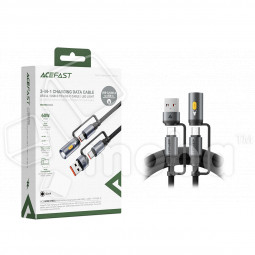 Кабель Type-C - 3 в 1 (Type-C+USB+LED подсветка) Acefast J5 (3A, 60W, оплетка нейлон, 1,2 м) Черный