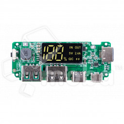 Плата зарядного устройства для Аккумуляторов 18650 (12W, USB/Type-C/Micro, с дисплеем)