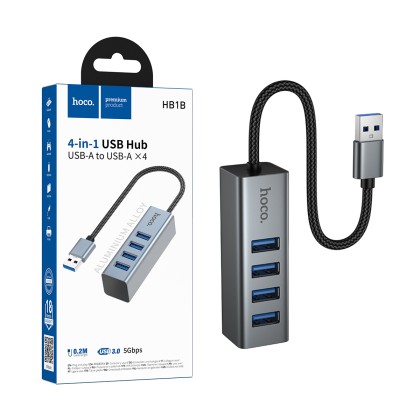 Адаптер USB + 4xUSB 3.0 Hoco HB1B Серый