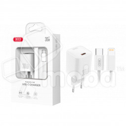Сетевое зарядное устройство Type-C XO L148 (30W, PD, кабель Type-C-Lightning) Белый