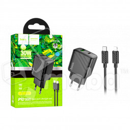 Сетевое зарядное устройство USB/Type-C Hoco CS23A (30W, QC3.0, PD, кабель Type-C-Lightning) Черный