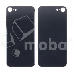 Задняя крышка для iPhone 8 Черный (стекло, монолит, широкий вырез под камеру, логотип) - Премиум