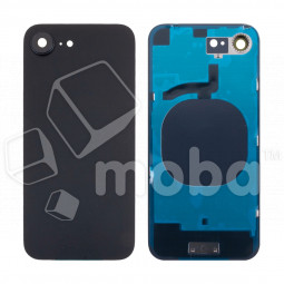 Задняя крышка для iPhone 16e (A3408/A3409/A3410/A3212) в сборе со стеклом камеры Черный (стекло, логотип) - Премиум