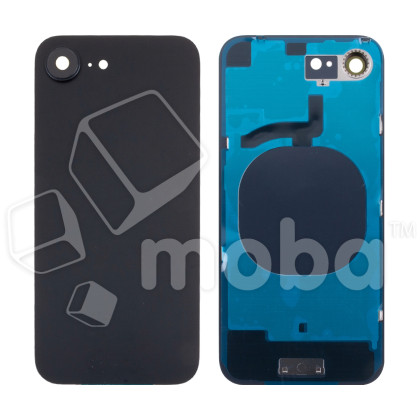 Задняя крышка для iPhone 16e (A3408/A3409/A3410/A3212) в сборе со стеклом камеры Черный (стекло, логотип) - Премиум