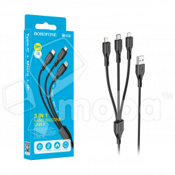 Кабель USB - 3 в 1 (Lightning + MicroUSB + Type-C) Borofone BX66 (2A, наносиликон, 1 м) Черный