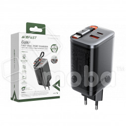 Сетевое зарядное устройство USB/Type-C Acefast A111 (67W, QC3.0, PD, GaN, выдвижной кабель Type-C) Черный