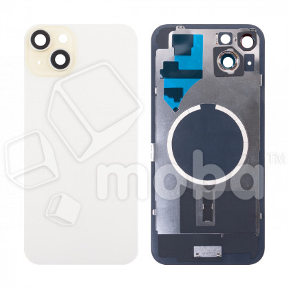 Задняя крышка для iPhone 15 Plus (A3094) в сборе со стеклом камеры Желтый (стекло, монолит, MagSafe, логотип) - Премиум