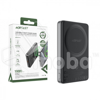 Внешний Аккумулятор (Power Bank) Acefast M12 10000 mAh (20W, PD, беспроводная зарядка 15W, MagSafe, Type-C, LED индикатор) Черный