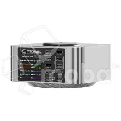 Зарядная станция Mechanic X Power Max (300W, 10 портов, 10 Type-C-PD, Qi 15W, LCD)